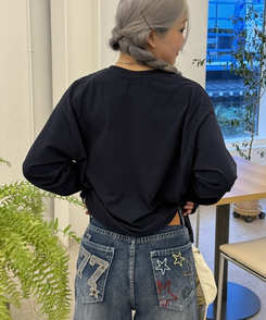 オーバーフィット長袖Tシャツ NAVY