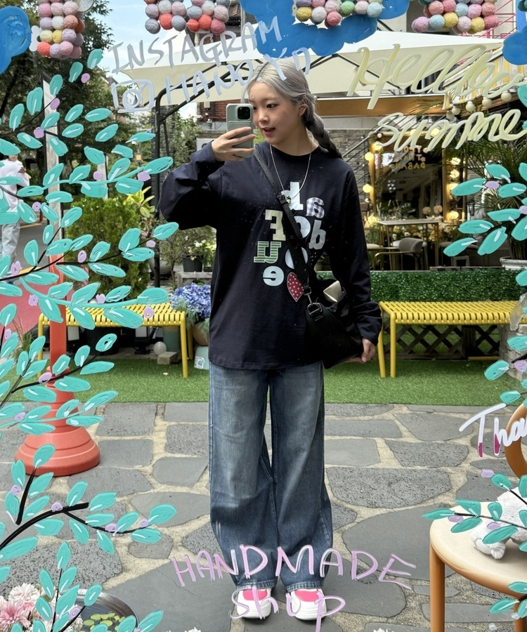 オーバーフィット長袖Tシャツ NAVY