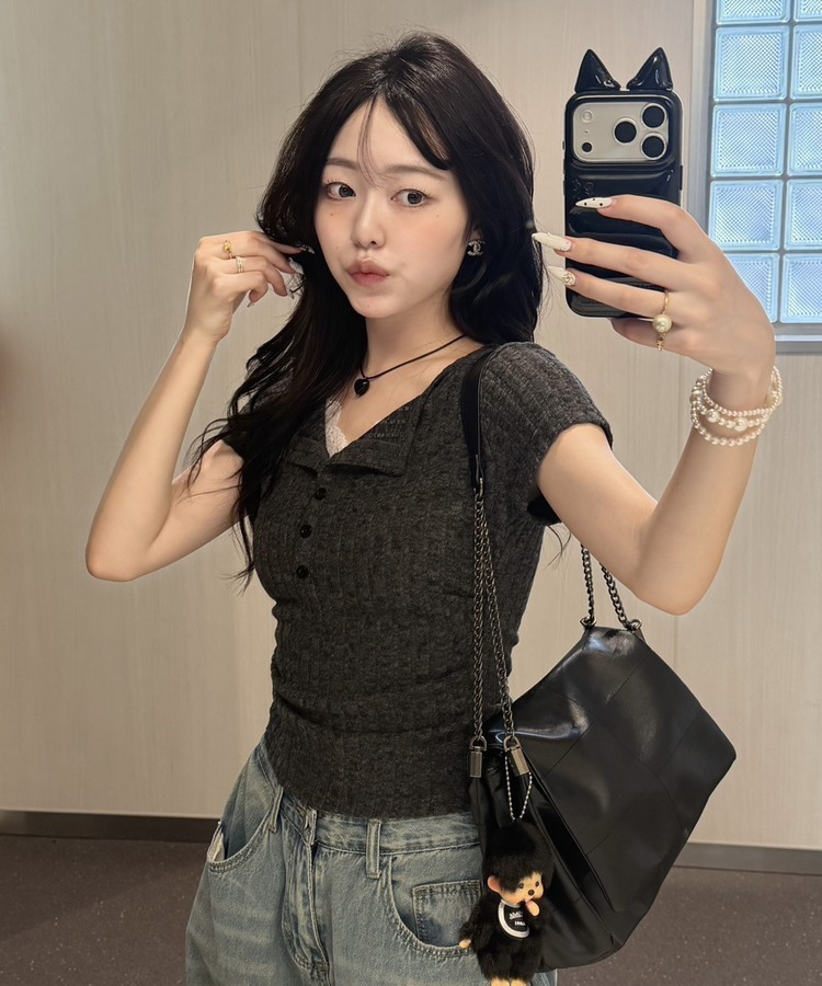 러빈 레이스 티셔츠 먹색