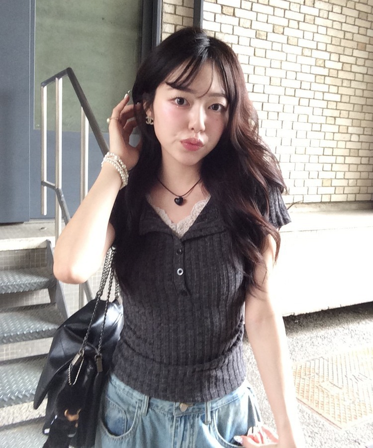 러빈 레이스 티셔츠 먹색