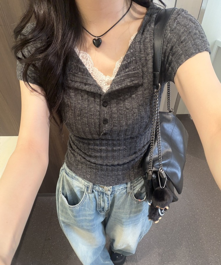 러빈 레이스 티셔츠 먹색
