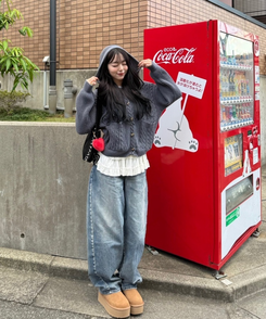 ケーブルニットフードカーディガン GRAY