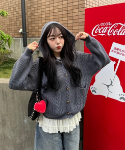 ケーブルニットフードカーディガン GRAY