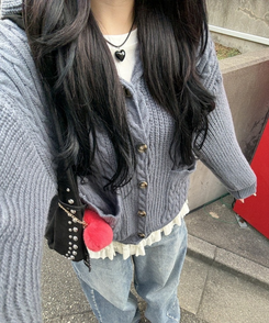 ケーブルニットフードカーディガン GRAY