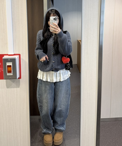 ケーブルニットフードカーディガン GRAY