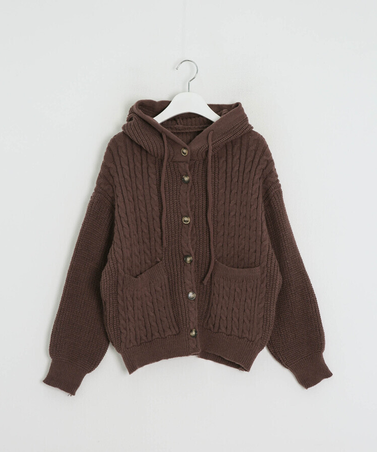 후드 꽈배기 니트 가디건