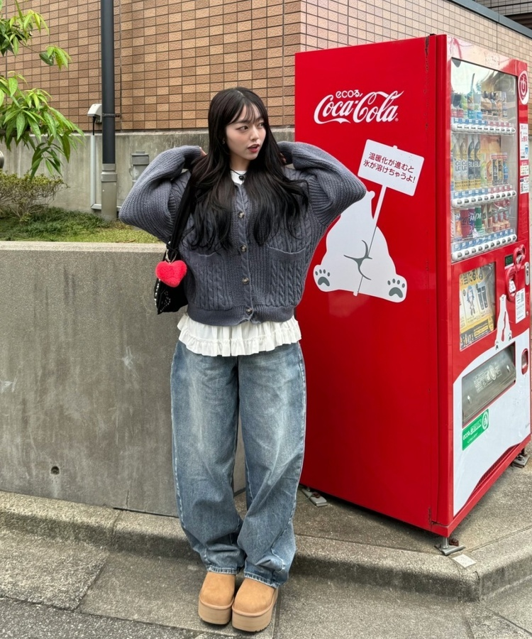 ケーブルニットフードカーディガン GRAY