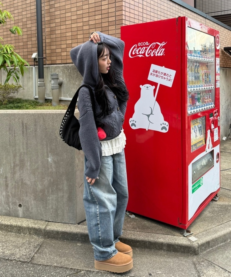 ケーブルニットフードカーディガン GRAY