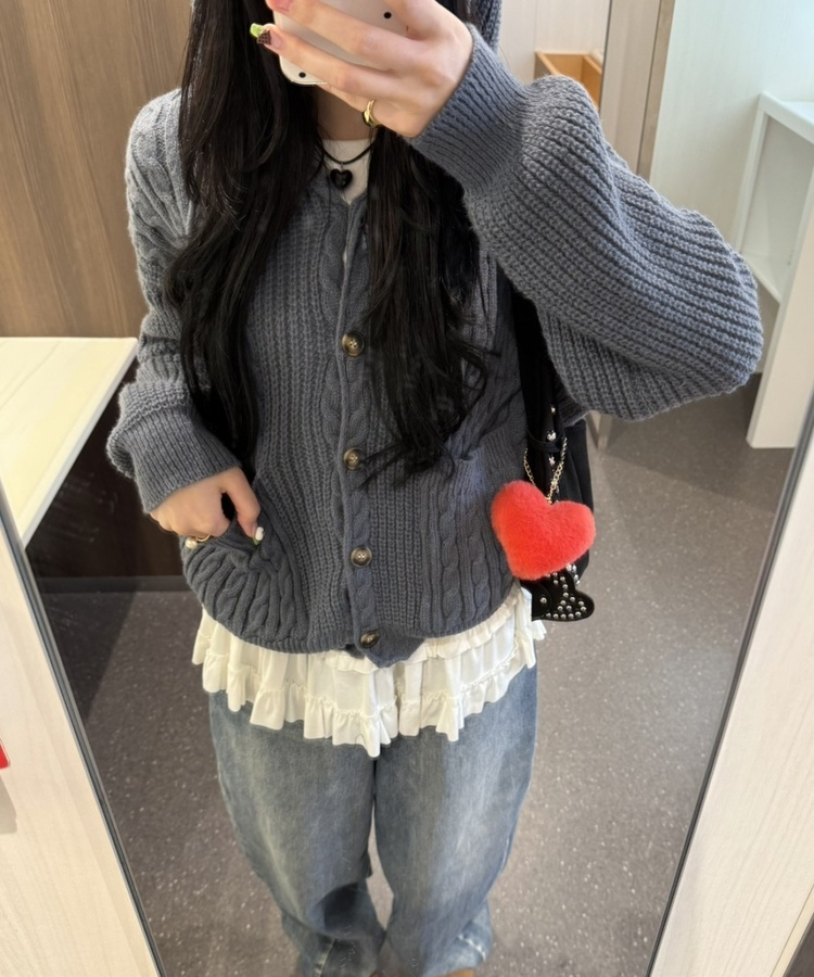 ケーブルニットフードカーディガン GRAY