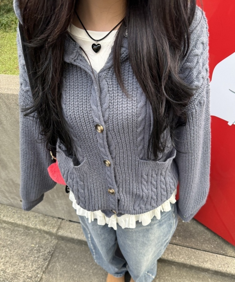 ケーブルニットフードカーディガン GRAY