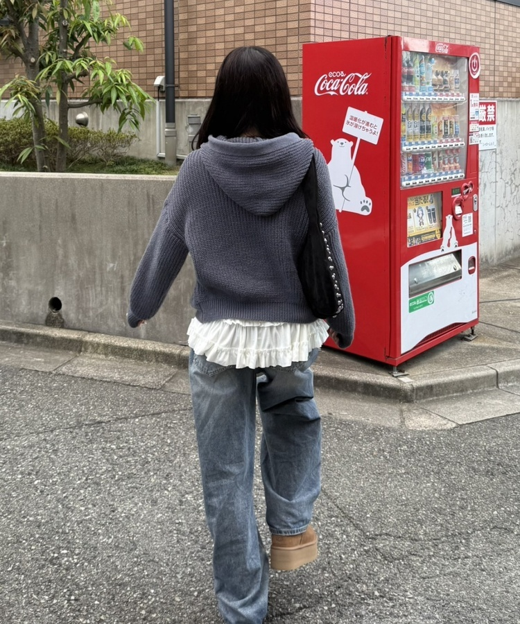 ケーブルニットフードカーディガン GRAY