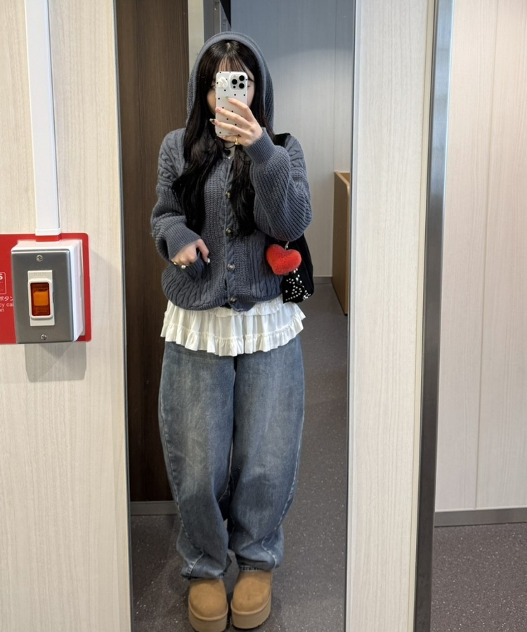 ケーブルニットフードカーディガン GRAY