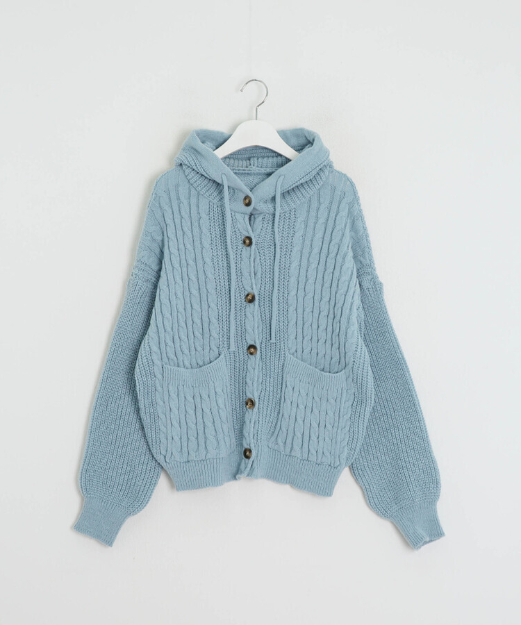 ケーブルニットフードカーディガン