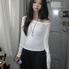 アンバランスオフアイレット長袖Tシャツ IVORY