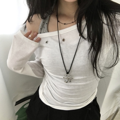 アンバランスオフアイレット長袖Tシャツ IVORY