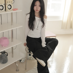 アンバランスオフアイレット長袖Tシャツ IVORY