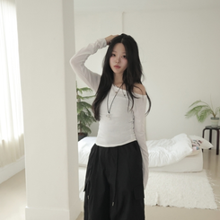 アンバランスオフアイレット長袖Tシャツ IVORY