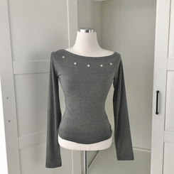 アンバランスオフアイレット長袖Tシャツ