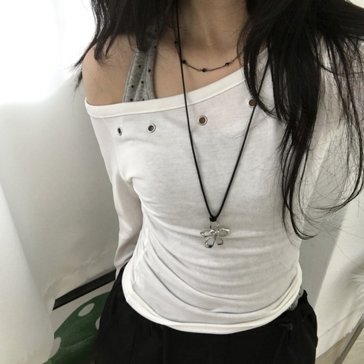 アンバランスオフアイレット長袖Tシャツ IVORY