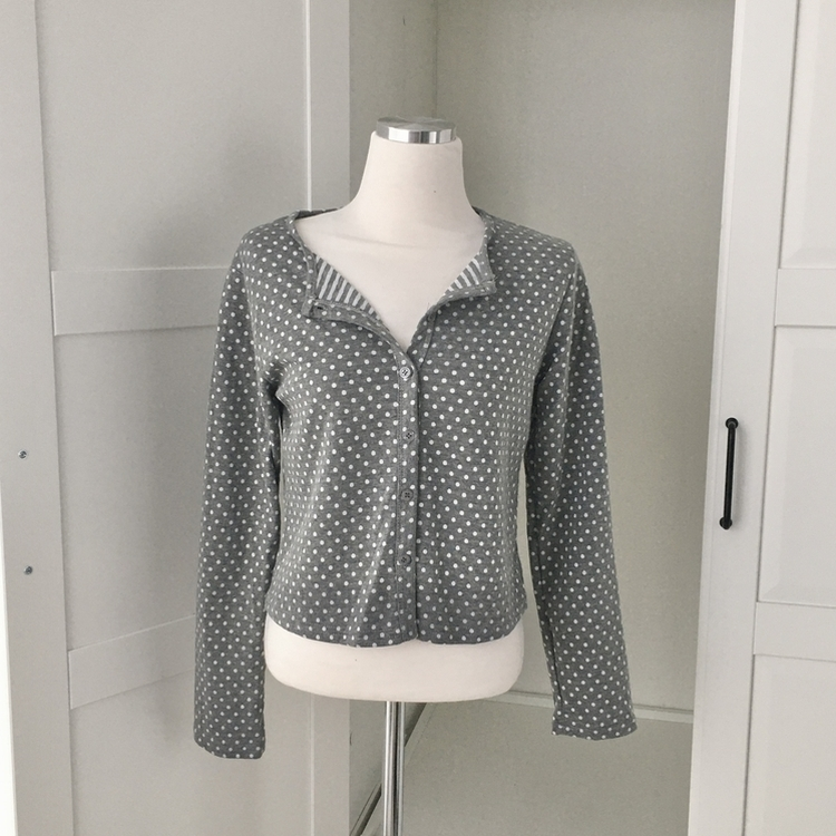 키치 유니크 스트라이프 안감 도트 가디건 봄 가을 빈티지