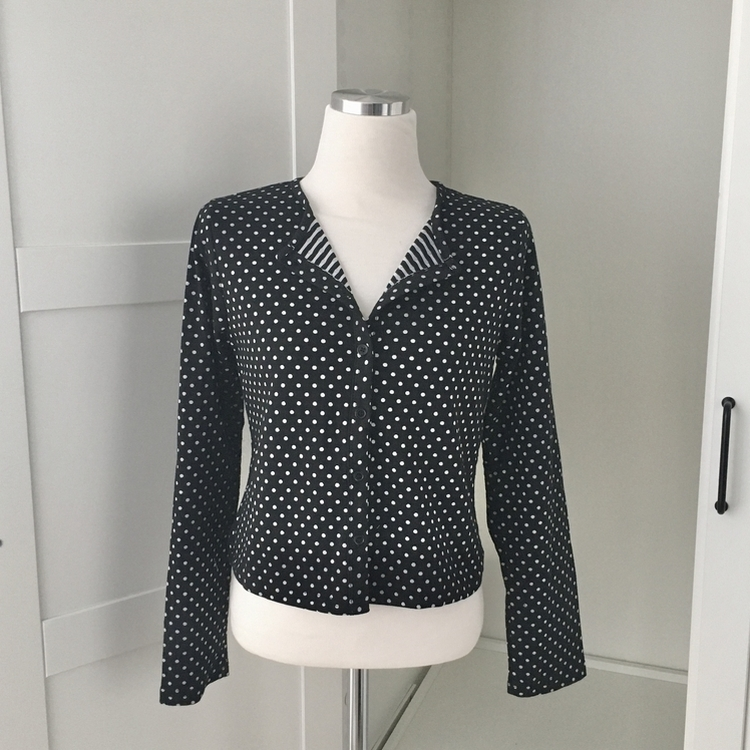 키치 유니크 스트라이프 안감 도트 가디건 봄 가을 빈티지