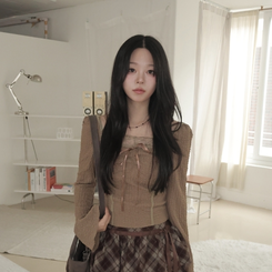 レースリボンパフ長袖Tシャツ CHESTNUT BROWN