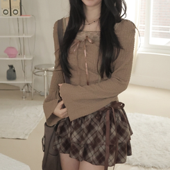 レースリボンパフ長袖Tシャツ CHESTNUT BROWN