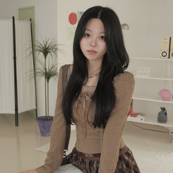 レースリボンパフ長袖Tシャツ CHESTNUT BROWN