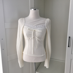 レースリボンパフ長袖Tシャツ