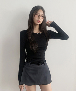 헤나 스트라이프 트임 A라인 미니 랩스커트 팬츠 벨트 세트 그레이