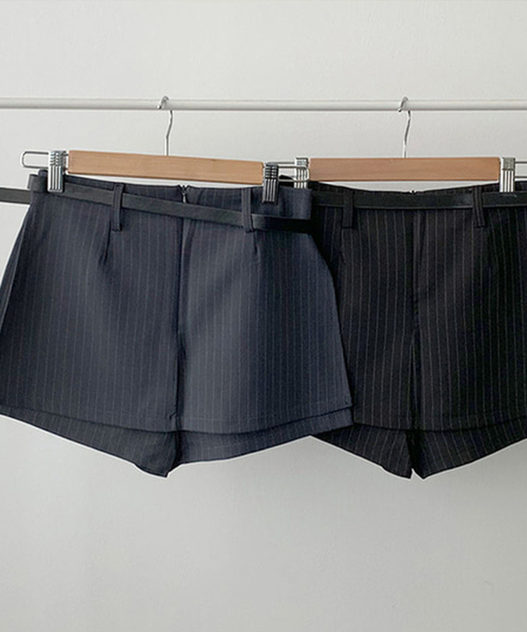 헤나 스트라이프 트임 A라인 미니 랩스커트 팬츠 벨트 세트