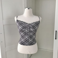 폴링 체크 끈나시 가디건 세트 가을 Y2K 빈티지 레이어드 상의