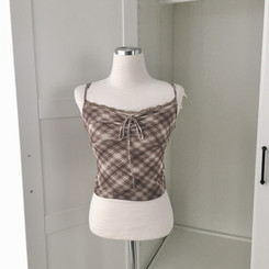 폴링 체크 끈나시 가디건 세트 가을 Y2K 빈티지 레이어드 상의