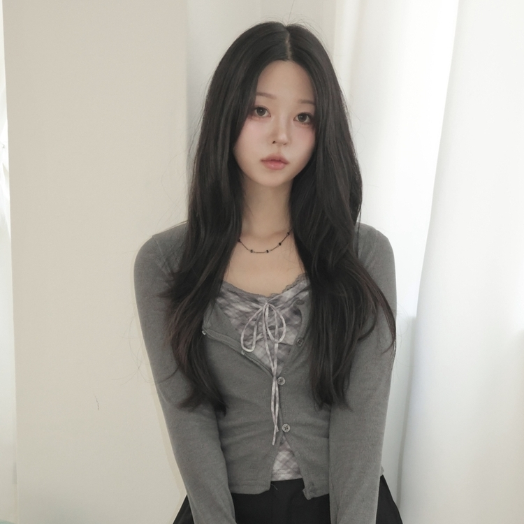 폴링 체크 끈나시 가디건 세트 가을 Y2K 빈티지 레이어드 상의 그레이