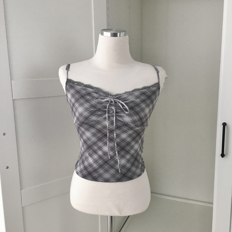 폴링 체크 끈나시 가디건 세트 가을 Y2K 빈티지 레이어드 상의