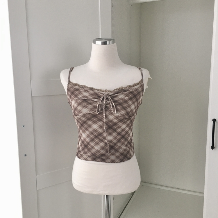 폴링 체크 끈나시 가디건 세트 가을 Y2K 빈티지 레이어드 상의