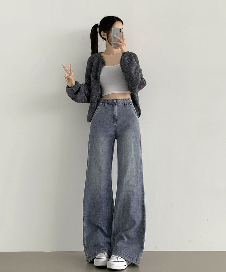 2XL루즈 와이드 부츠컷핏 밴딩 스판 데님 팬츠 연청