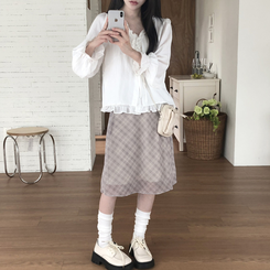 チェックバンディングミディスカート BEIGE