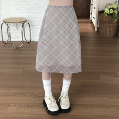 チェックバンディングミディスカート BEIGE