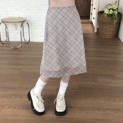 チェックバンディングミディスカート BEIGE