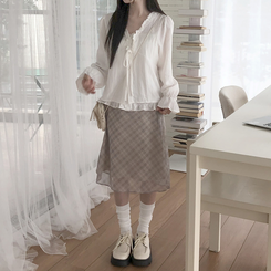 チェックバンディングミディスカート BEIGE