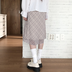 チェックバンディングミディスカート BEIGE