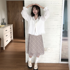 チェックバンディングミディスカート BEIGE