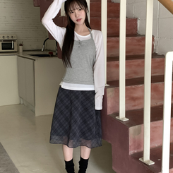 チェックバンディングミディスカート BLACK