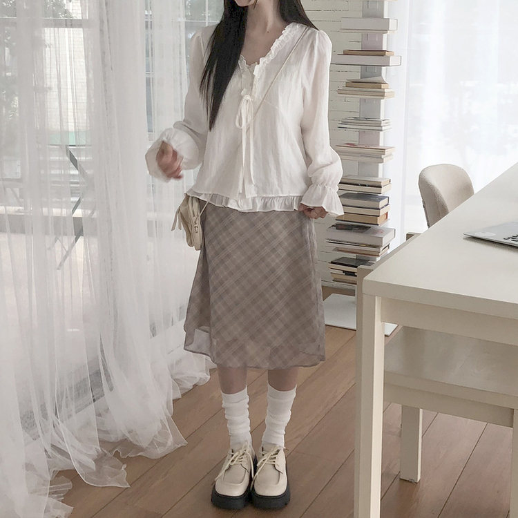チェックバンディングミディスカート BEIGE