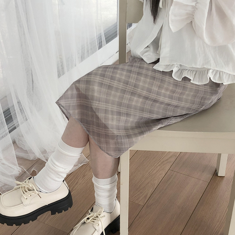 チェックバンディングミディスカート BEIGE