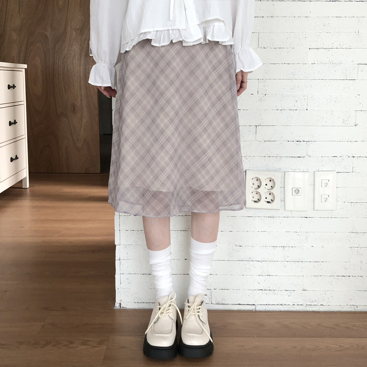 チェックバンディングミディスカート BEIGE