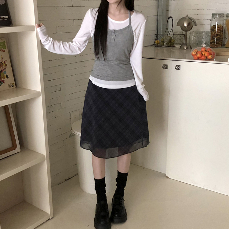 チェックバンディングミディスカート BLACK