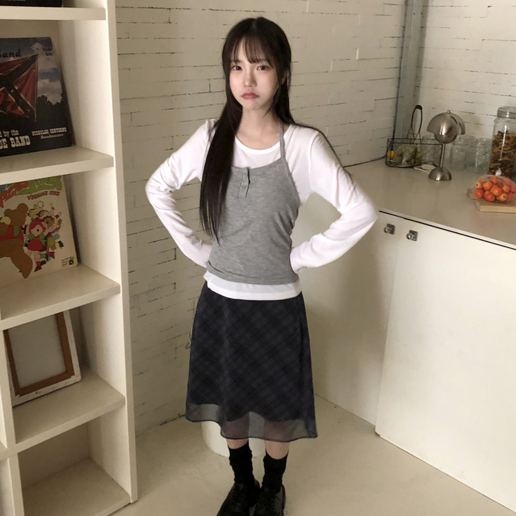 チェックバンディングミディスカート BLACK