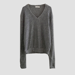 리블 소매 버튼 여리핏 브이넥 긴팔니트